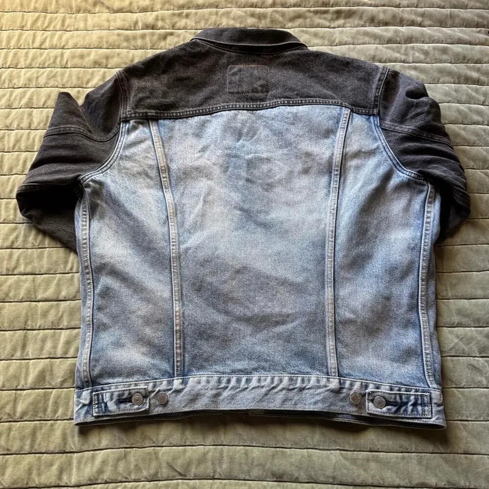 levis premium two tone acid washed denim trucker jacket colorblock black blue xl